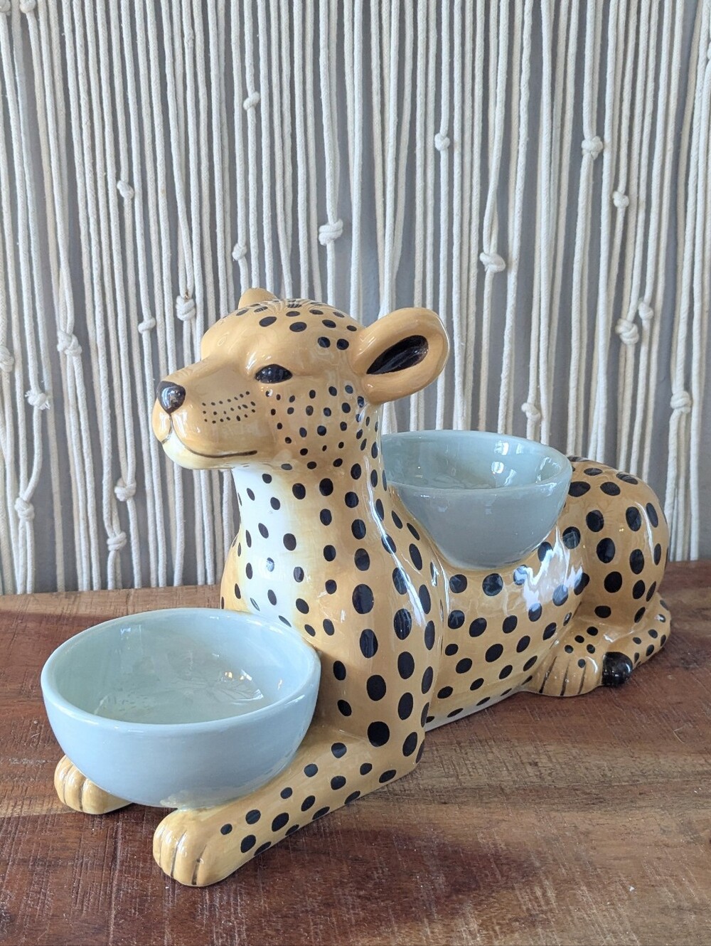 Anthropologie Ceramic Leopard / Cheetah Double Bowl